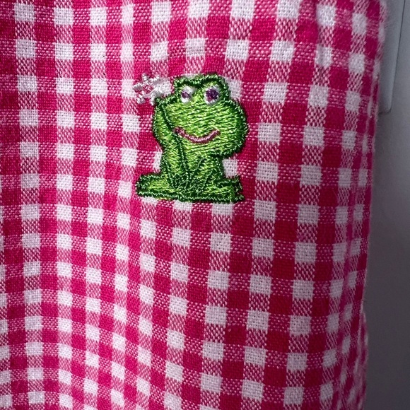 Rare Editions Pink & White Checkered Dress with Embroidered Cartoon Frogs 2T - Picture 2 of 6